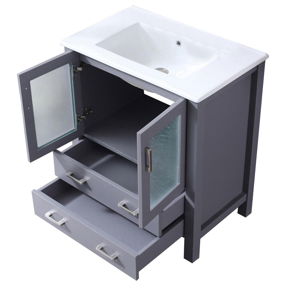 Lexora Home Volez 30&quot; Single Bathroom Vanity in Dark Grey with 2 cm White Ceramic Top and Rectangular Sink, , large