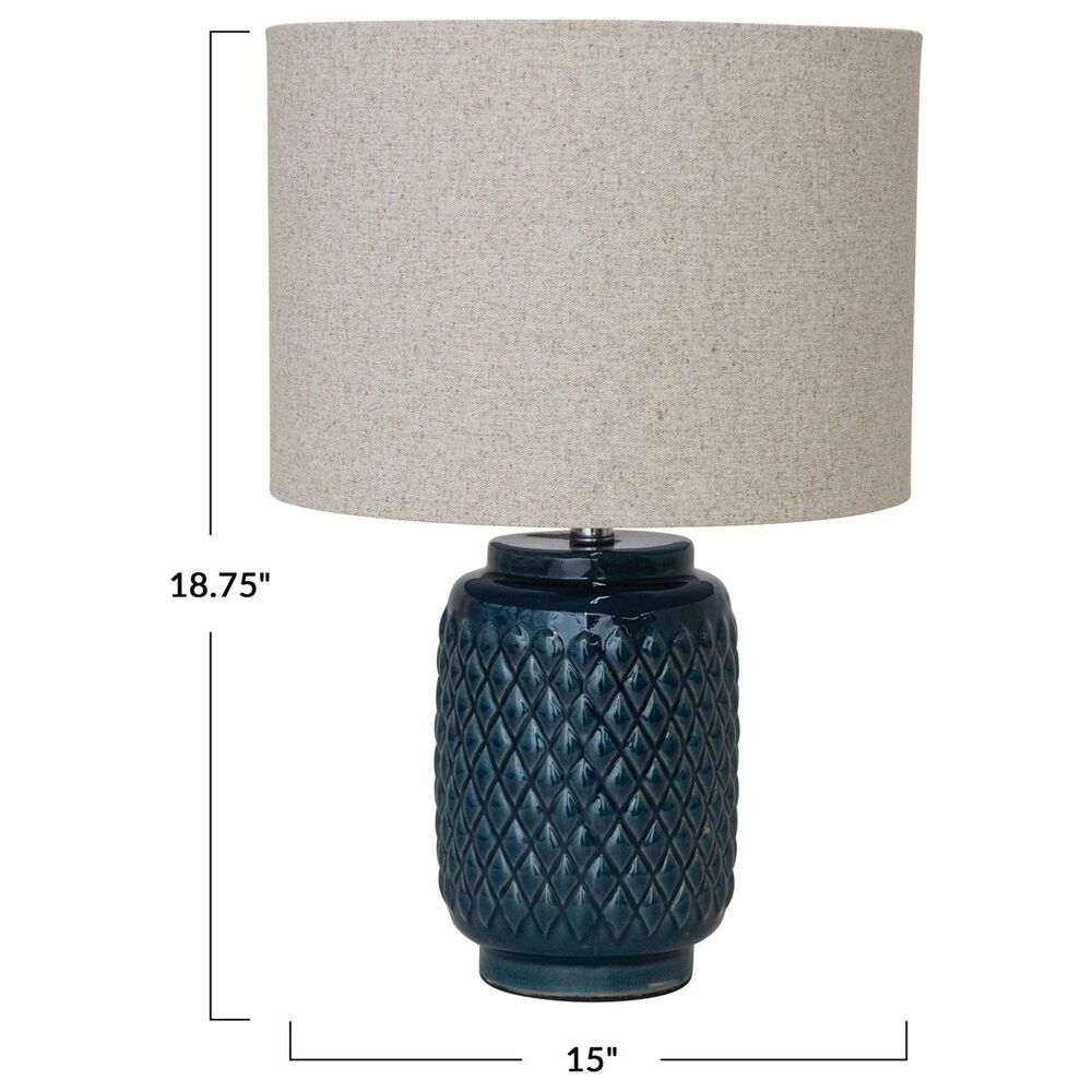 Teak Interiors Dapper Home Embossed Ceramic Table Lamp in Blue, , large
