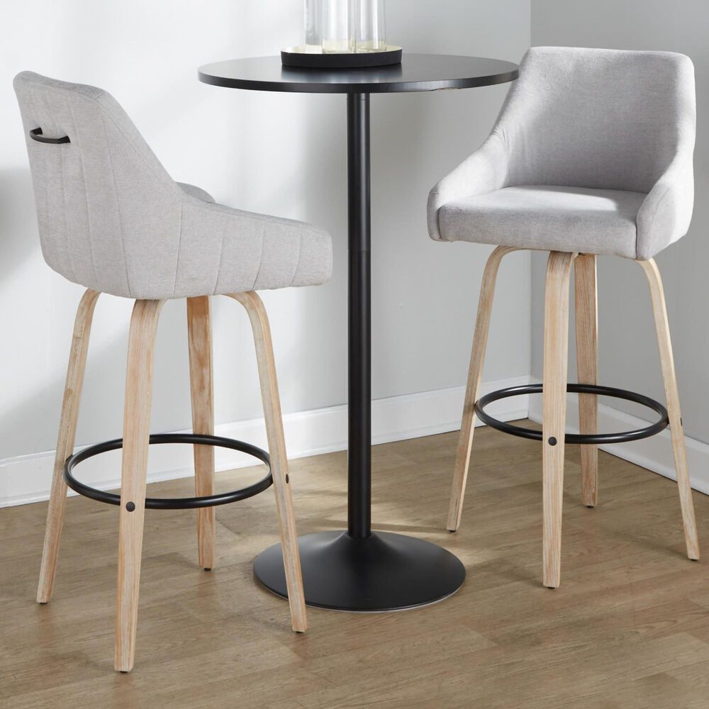 LumiSource Hannah Swivel Bar Stool with Grey Fabric Upholstery in Whitewashed and Black (Set of 2), , large