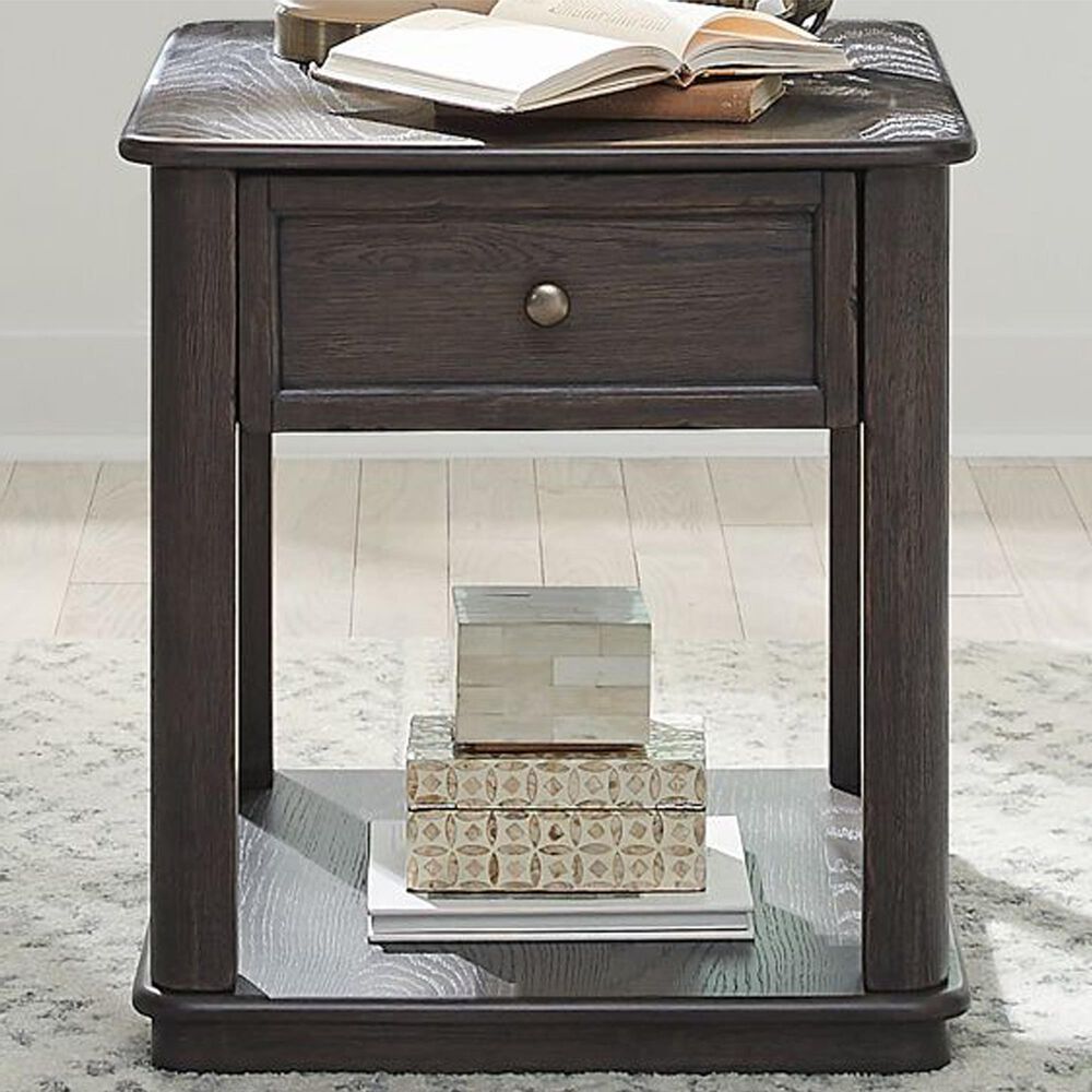 Belle Furnishings Wallace 1-Drawer End Table in Aged Oak, , large