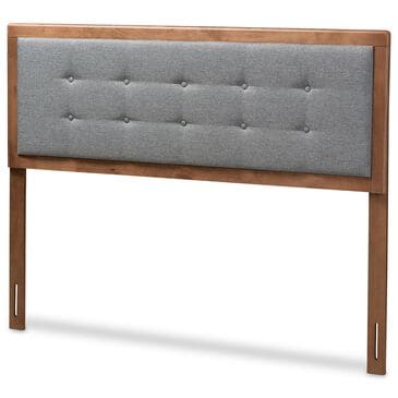 Baxton Studio Sarine Full Panel Headboard with Dark Grey Upholstered in Walnut Brown, , large