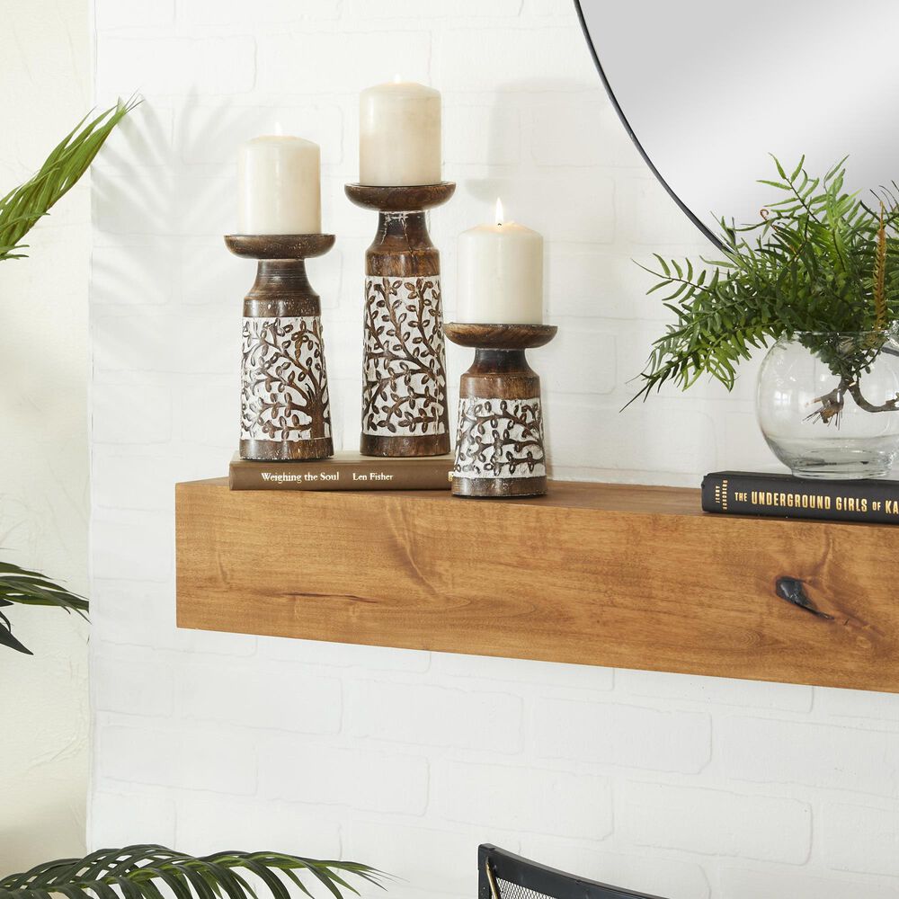 Maple and Jade Handmade Tree Candle Holder in Brown and Whitewashed &#40;Set of 3&#41;, , large