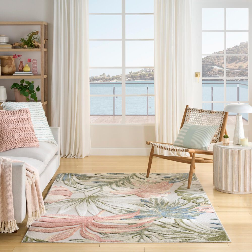 Nourison Aloha ALH43 Ivory and Green 5'3" x 7'5" Indoor/Outdoor Area Rug, , large