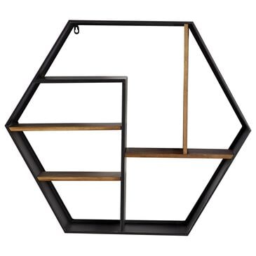 Maple and Jade 30" Hexagon Wall Shelf in Matte Black and Varnished Brown, , large