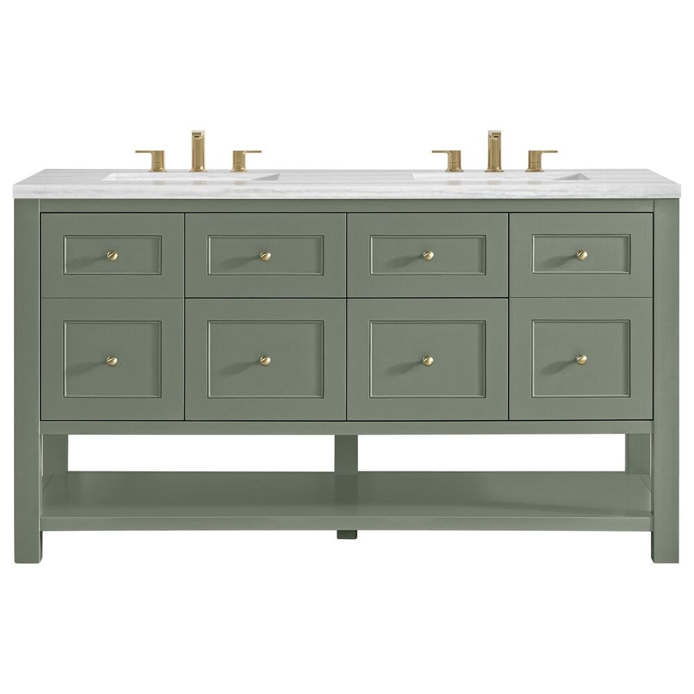 James Martin Vanities Breckenridge 60" Double Bathroom Vanity in Smokey Celadon with 3 cm Arctic Fall Solid Surface Top and Rectangular Sinks, , large
