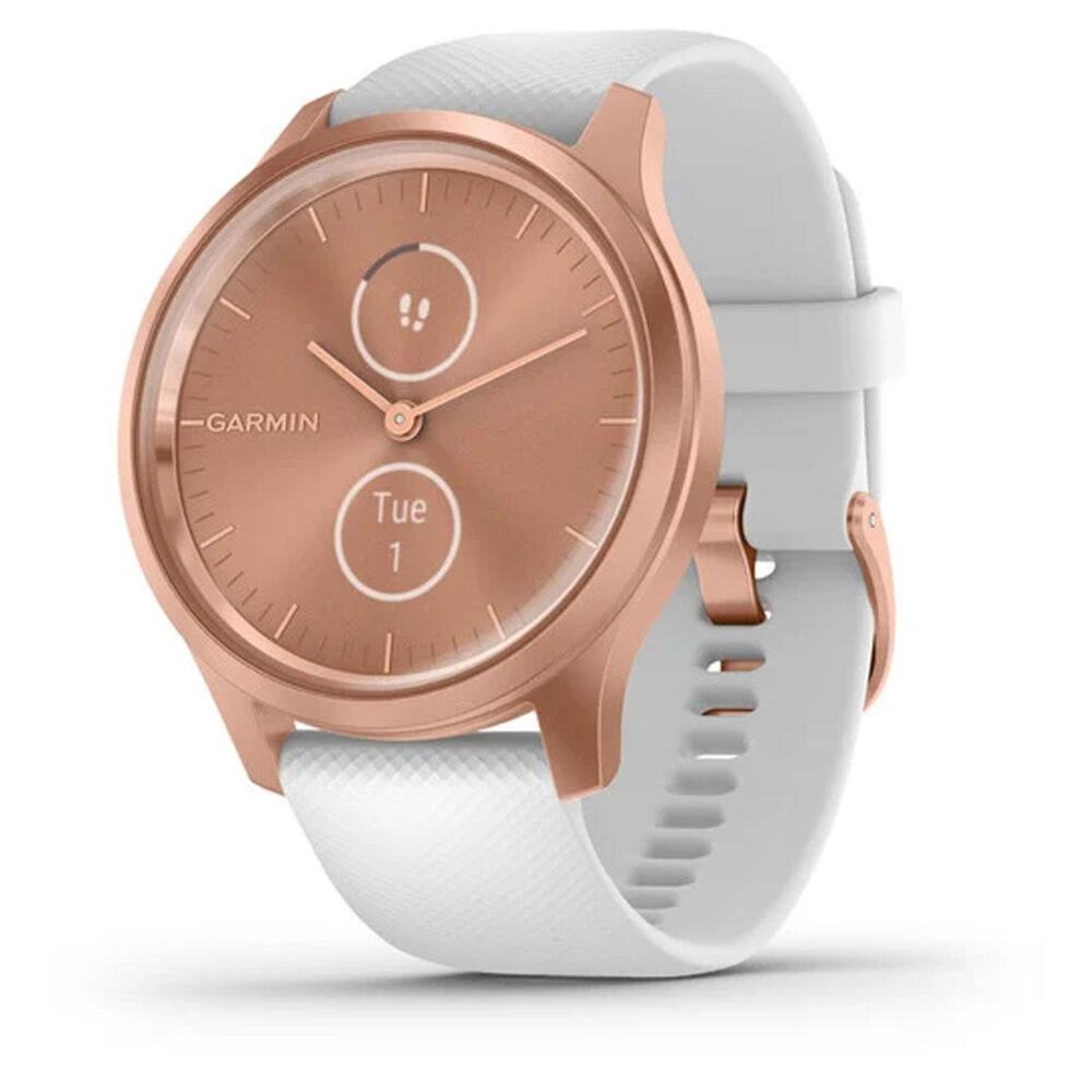Garmin Vivomove Style Hybrid Smartwatch with White Silicone Band in Rose Gold, , large