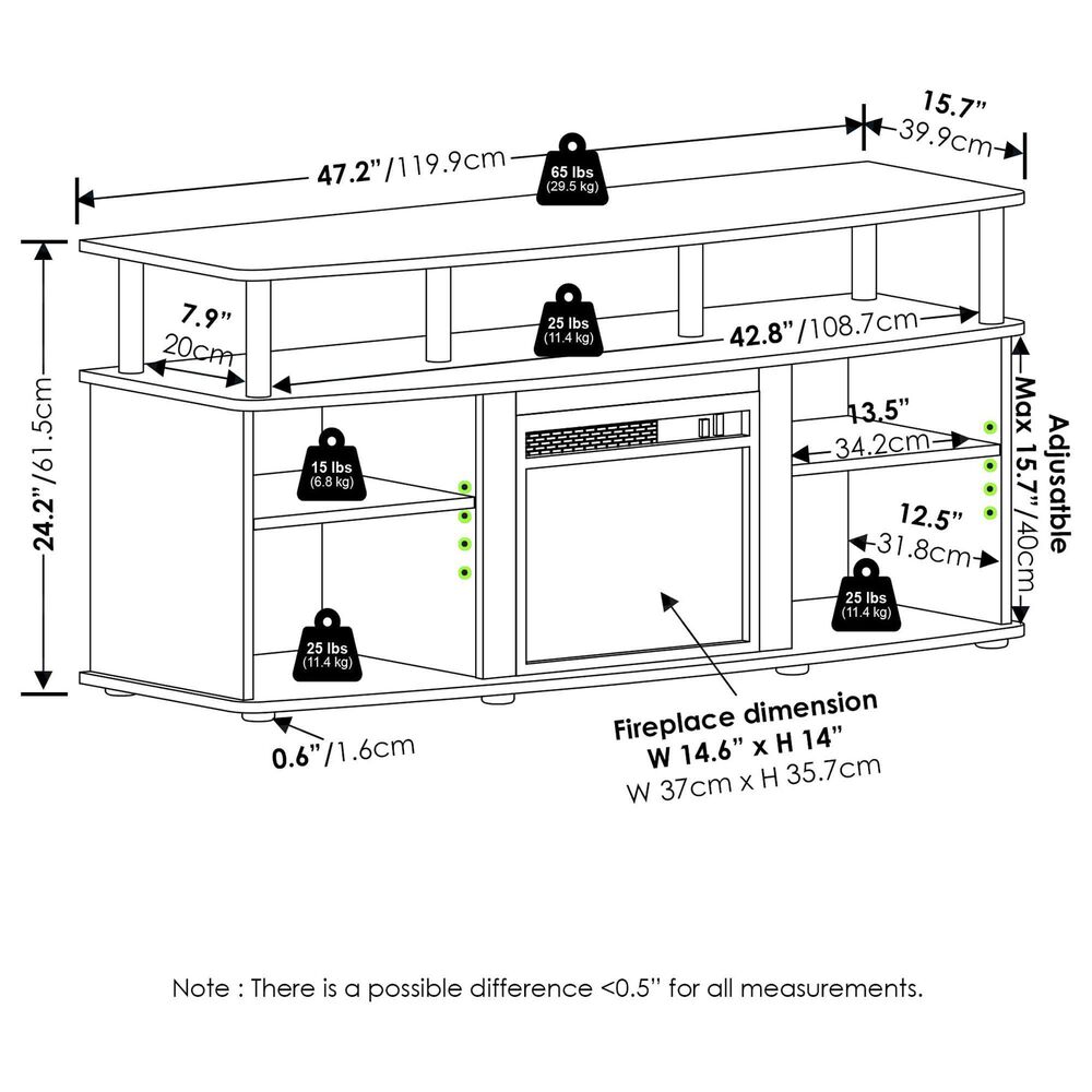 HOMLUX 47" TV Stand with Electric Fireplace in Americano and Black, , large