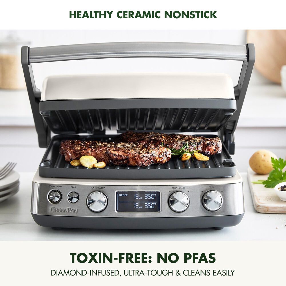 Green Pan Elite 14" Contact Grill and Griddle in Cloud Cream, , large