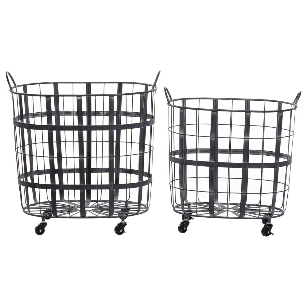 Maple and Jade Industrial Metal Storage Basket in Black &#40;Set of 2&#41;, , large