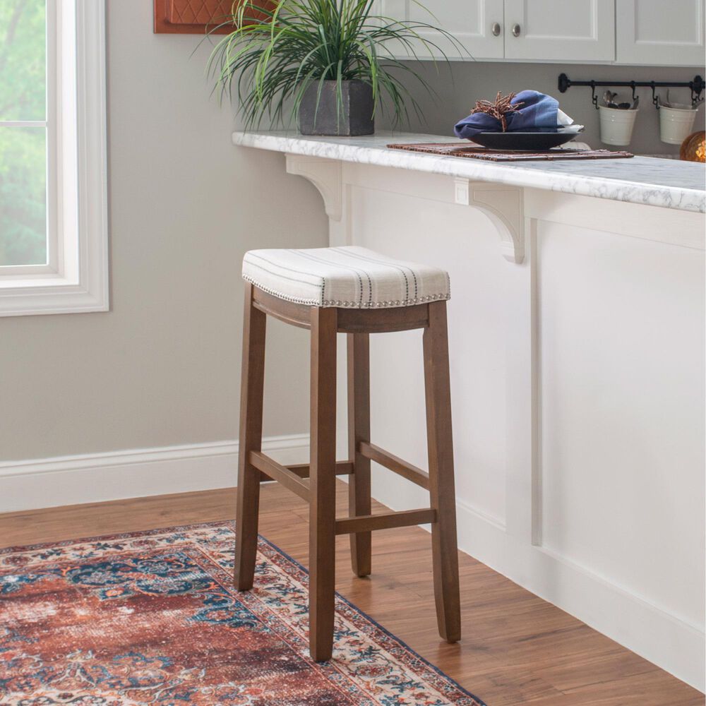 Linon Home Decor Claridge Bar Stool with Natural Cushion in Rich Brown, , large