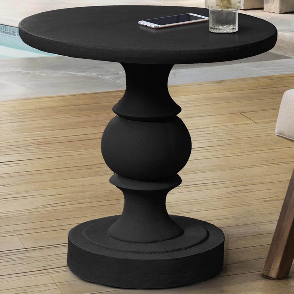 Hearth and Haven Outdoor Round Side Table with Sculpted Pedestal Base in Black, , large
