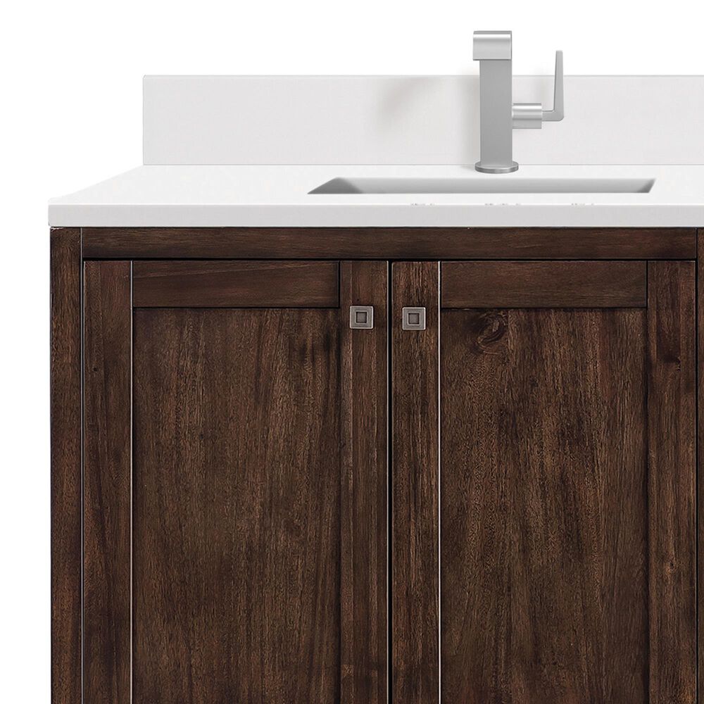 James Martin Vanities Addison 72&quot; Double Bathroom Vanity in Mid-Century Acacia with Single Hole 3 cm White Zeus Quartz Top and Rectangular Sinks, , large