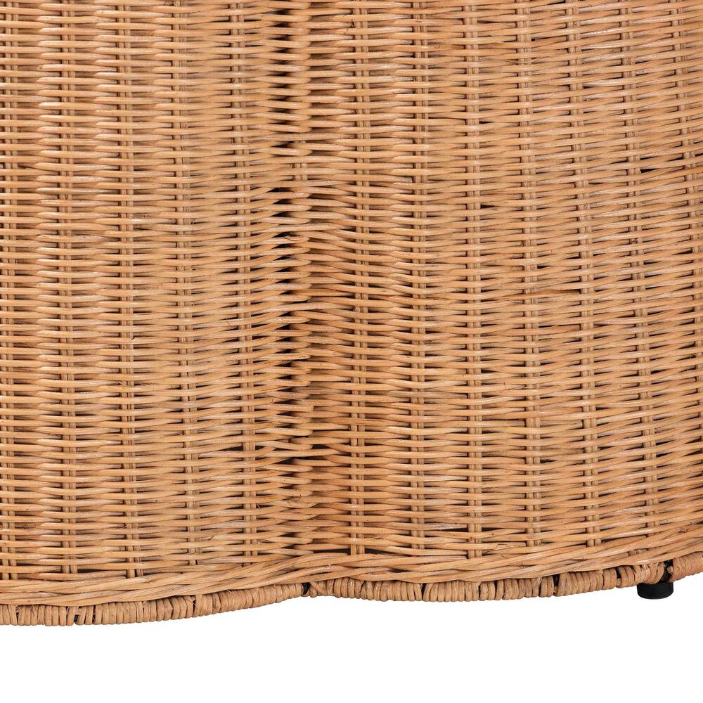 bali &amp; pari Palm 32" Round Ottoman with Light Honey Rattan in White, , large