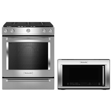 KitchenAid 2-Piece Kitchen Package with 30" Gas Range and 1.9 Over-the-Range Microwave in Stainless Steel, , large