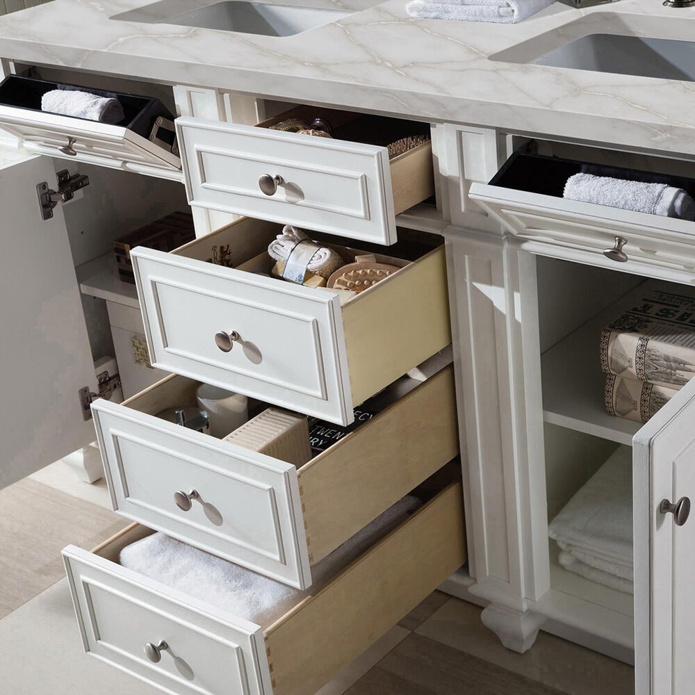James Martin Vanities Bristol 60&quot; Double Bathroom Vanity in Bright White with 3 cm Victorian Silver Quartz Top and Rectangular Sinks, , large