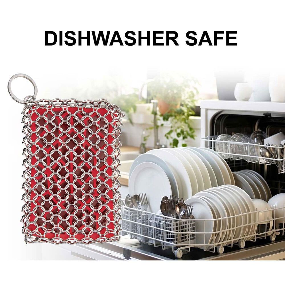 HIC Kitchen Chainmail Cast Iron Scrubber in Red, , large