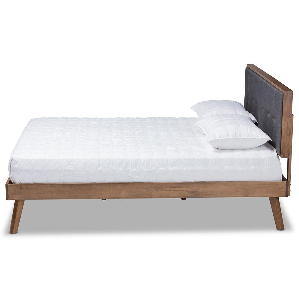 Baxton Studio Alke Queen Platform Bed with Dark Grey Fabric in Walnut Brown, , large