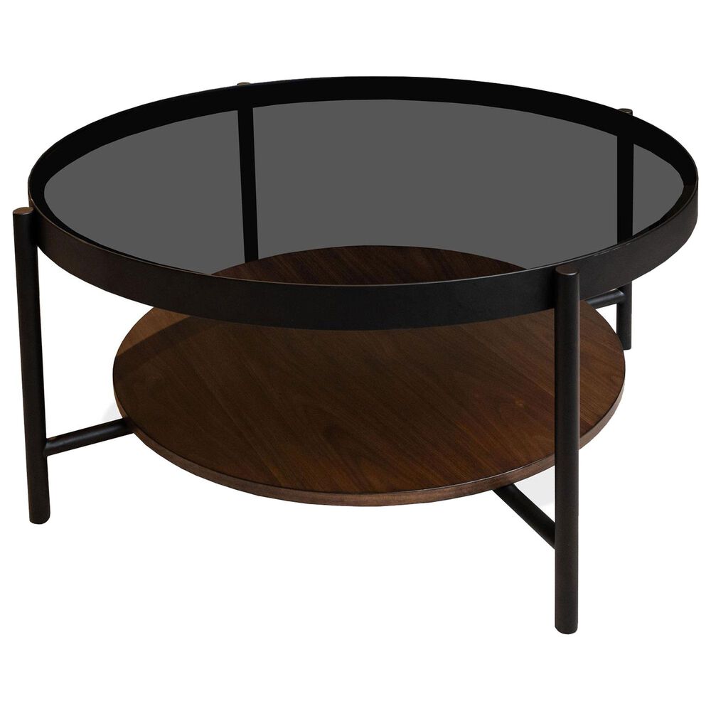 Shannon Hills Felix Round Coffee Table in Black and Walnut, , large