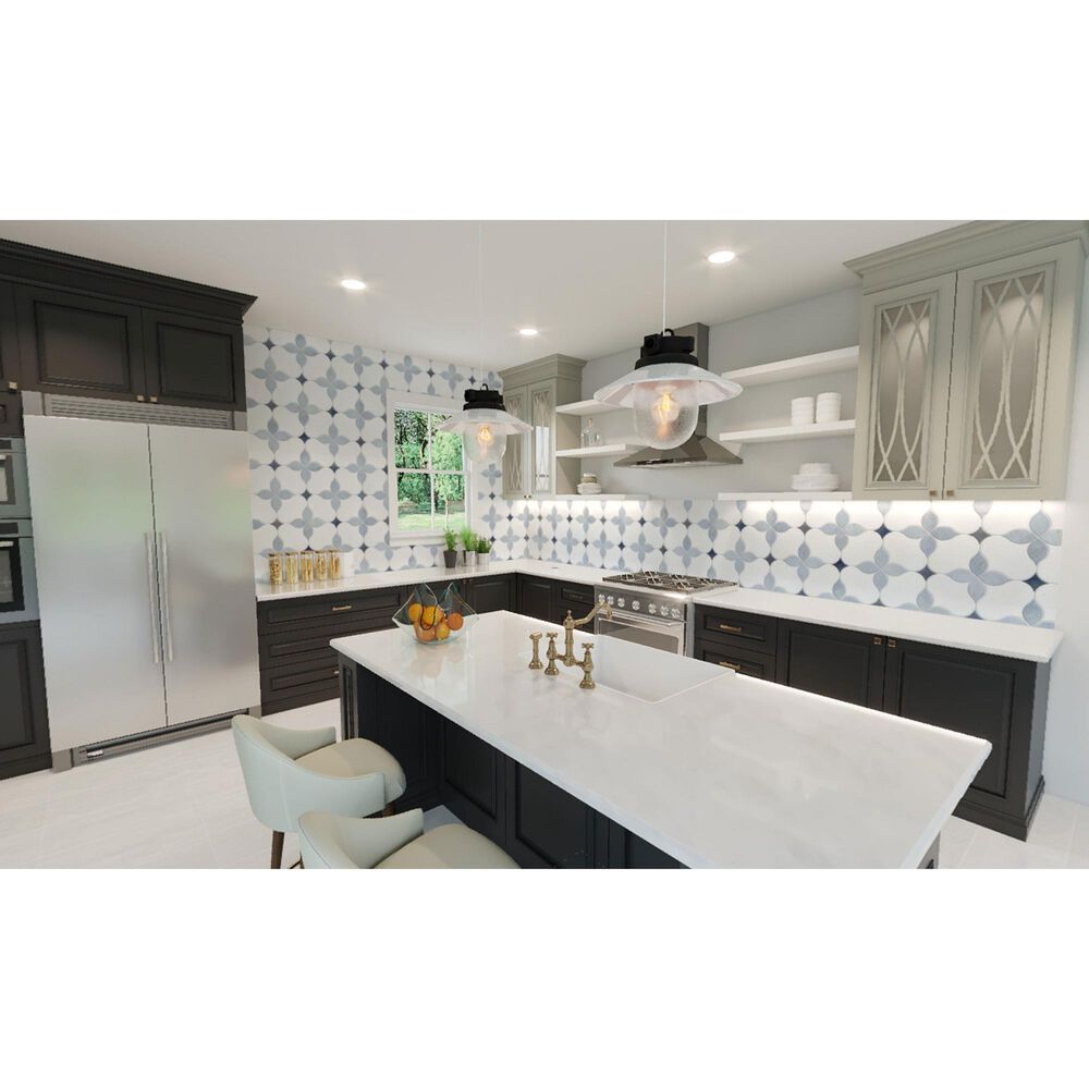 Soho Studio MJ Blue Blazingstar White Thassos, Blue Celeste and Azul Macauba 11" x 11" Marble Mosaic Sheet, , large