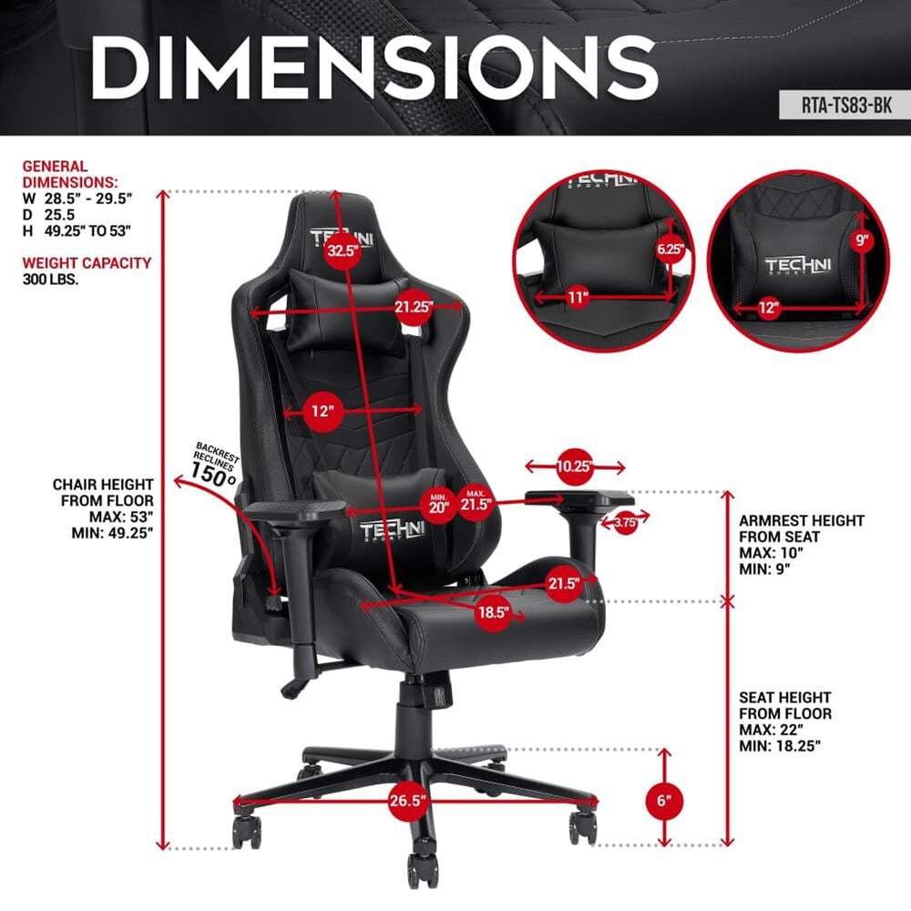 Techni Sport GameMaster Gaming Chair in Black, , large