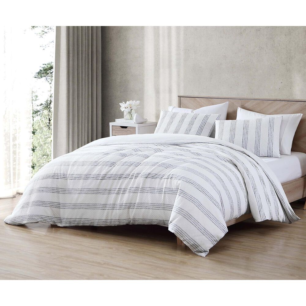 Hallmart Collectibles Charlie Waffle 3-Piece Queen Comforter Set in White and Navy, , large