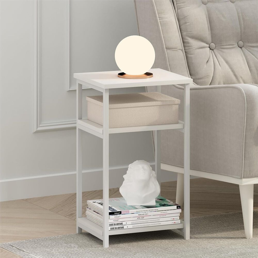 HOMLUX 3-Tier End Table with Open Shelf Storage Display in White, , large