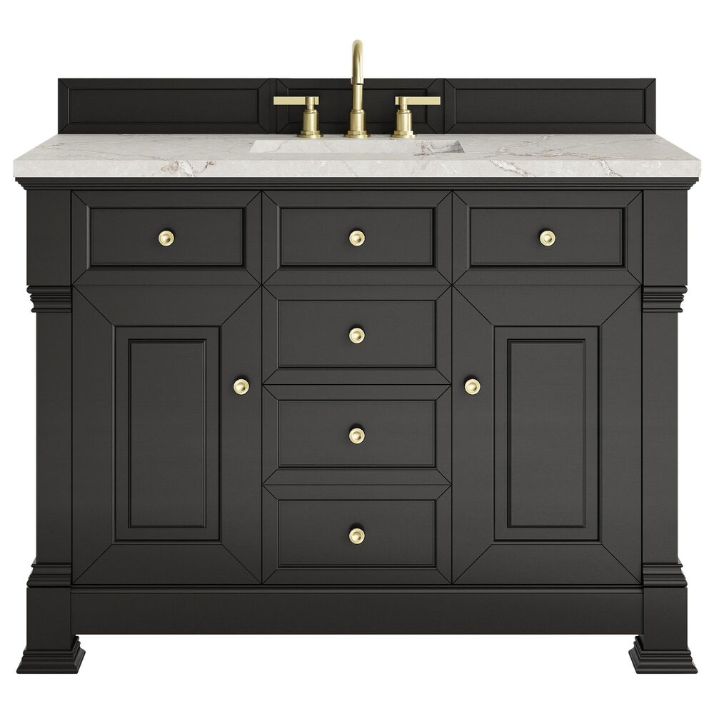 James Martin Vanities Brookfield 48&quot; Single Bathroom Vanity in Black Onyx with 3 cm Victorian Silver Quartz Top and Rectangular Sink, , large