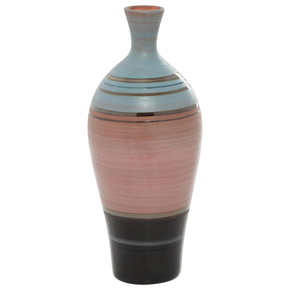 15" x 6" Ceramic Vase in Black, Pink and Blue, , large