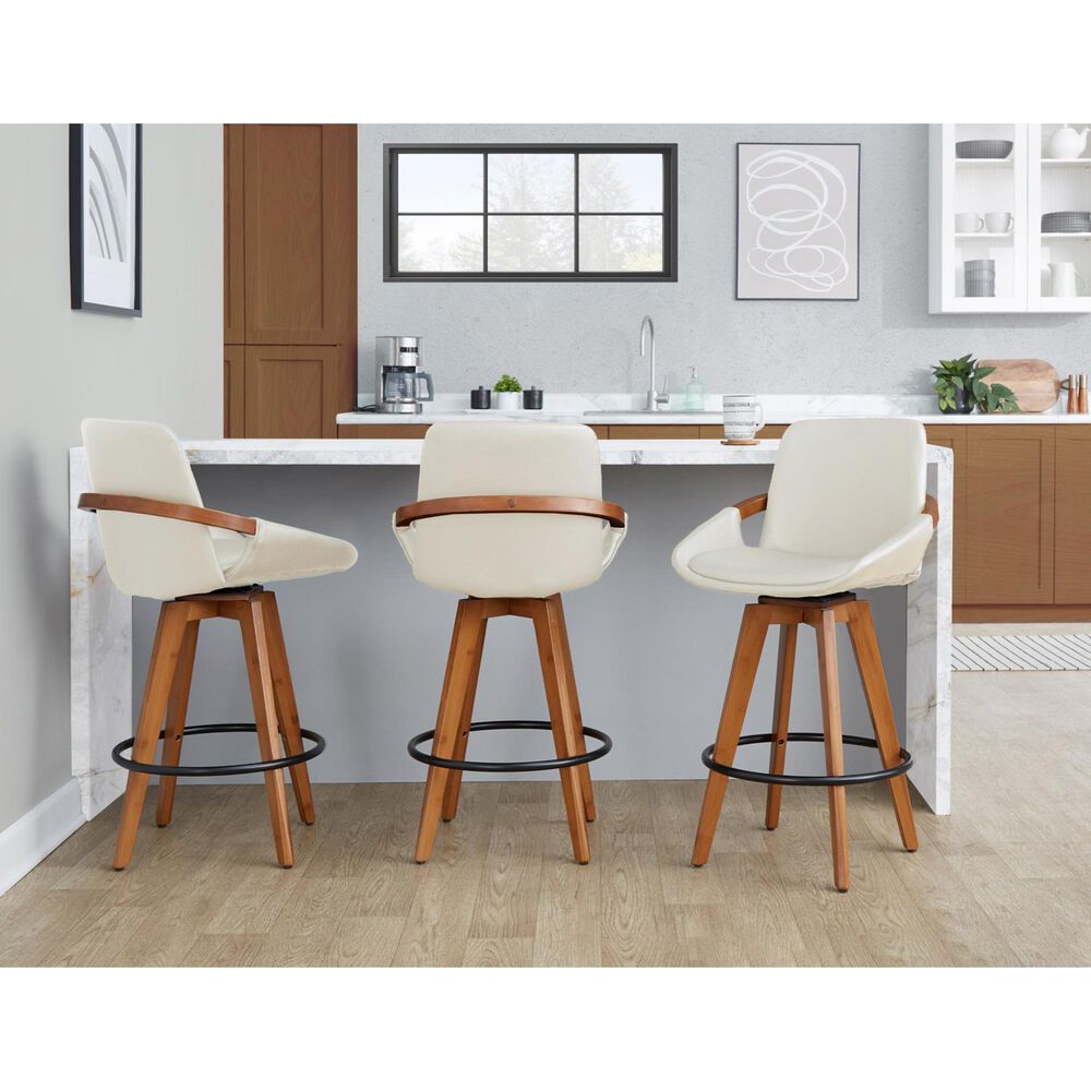 Lumisource Cosmo Swivel Counter Stool with Cream Cushion in Walnut and Black, , large
