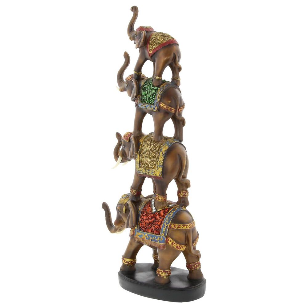 Maple and Jade 18&quot; Elephant Decorative Sculpture in Brown, Gold, Green, Red and Blue, , large
