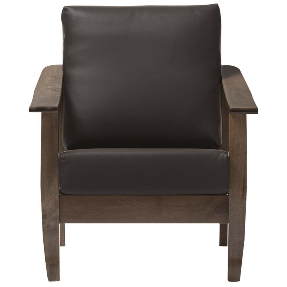 Baxton Studio Pierce Lounge Chair with Walnut Frame in Dark Brown, , large