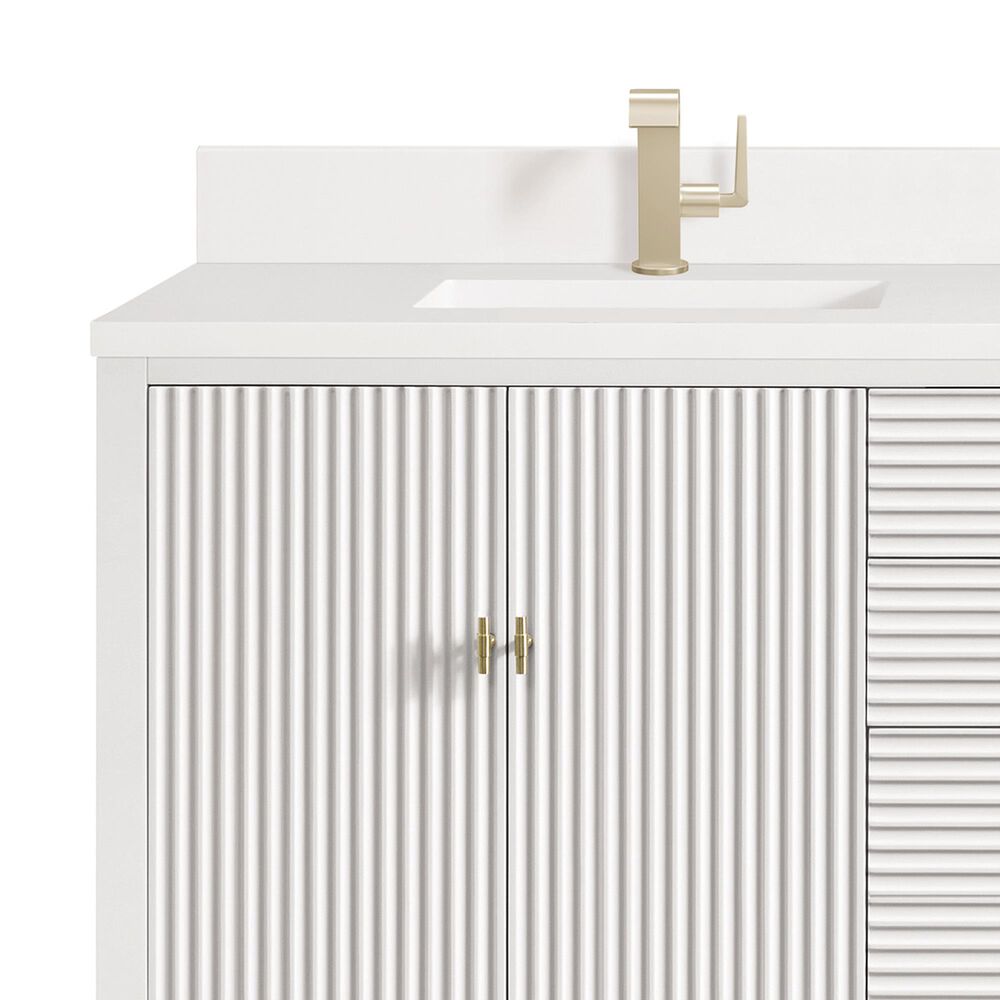 James Martin Vanities Myrrin 72" Vanity in Bright White with Single Hole 3 cm White Zeus Quartz Top &amp; Backsplash, , large