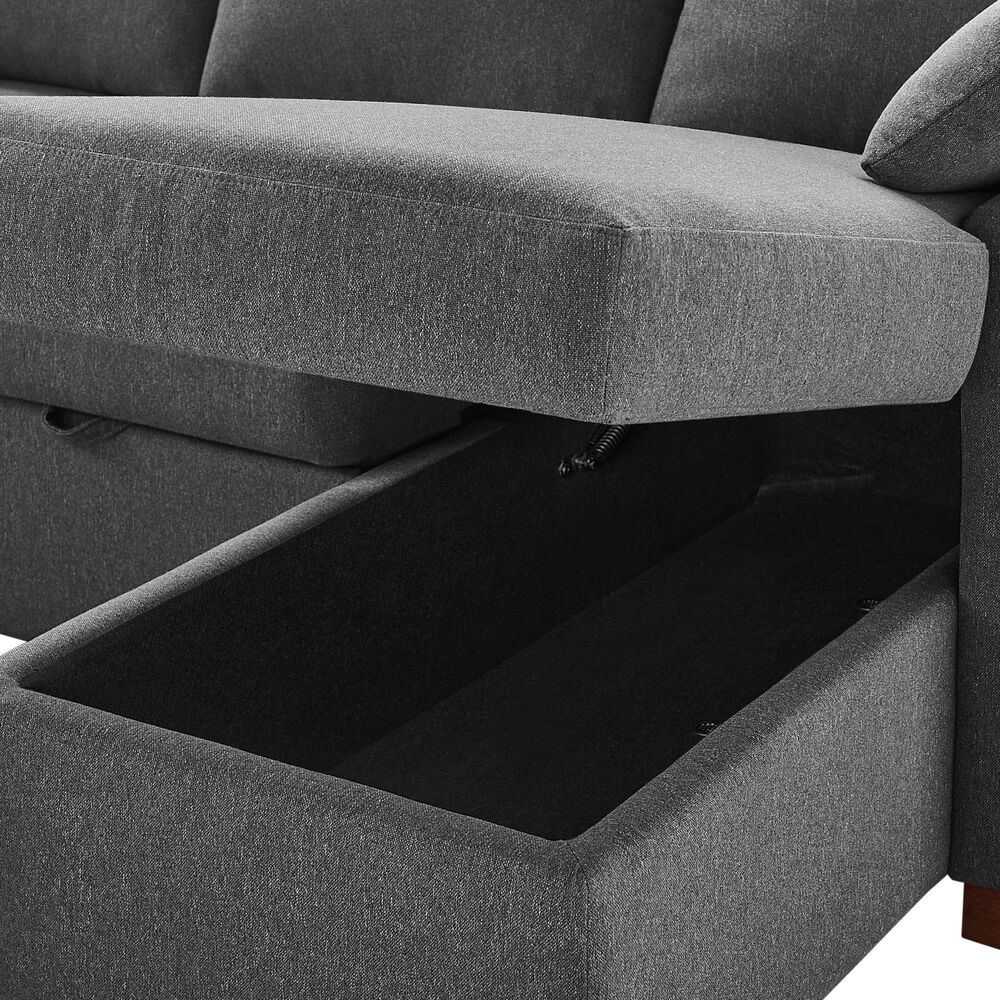 Lifestyle Solutions Edgewood Stationary Convertible Sleeper Sectional in Charcoal, , large