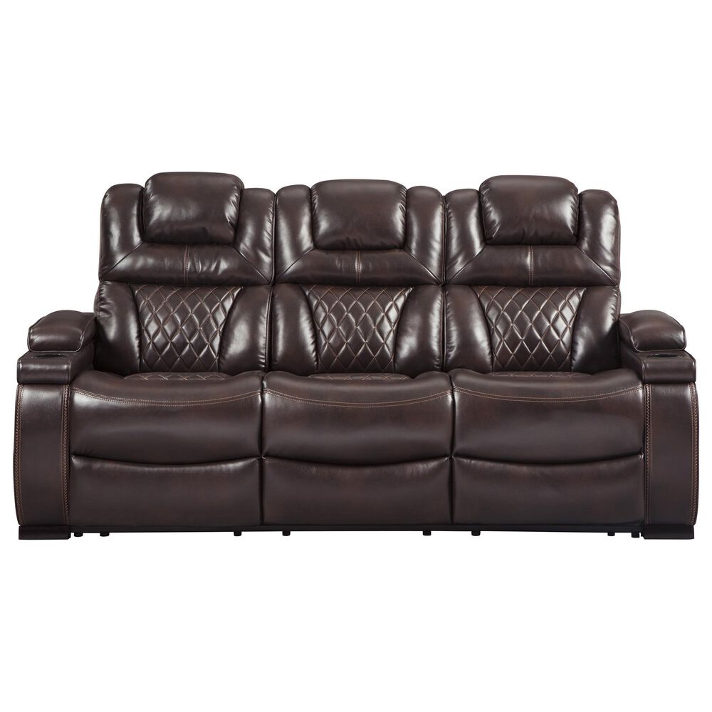 Ashley Warnerton Dual Power Reclining Sofa with Power Headrests in Chocolate, , large