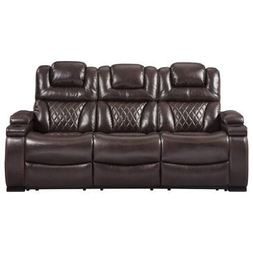 Ashley Warnerton Dual Power Reclining Sofa with Power Headrests in Chocolate, , large