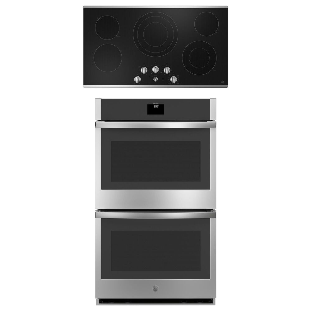 GE Appliances 2-Piece Kitchen Package with 30" Smart Built-In Convection Double Wall Oven and 36" Electric Cooktop in Stainless Steel and Black, , large