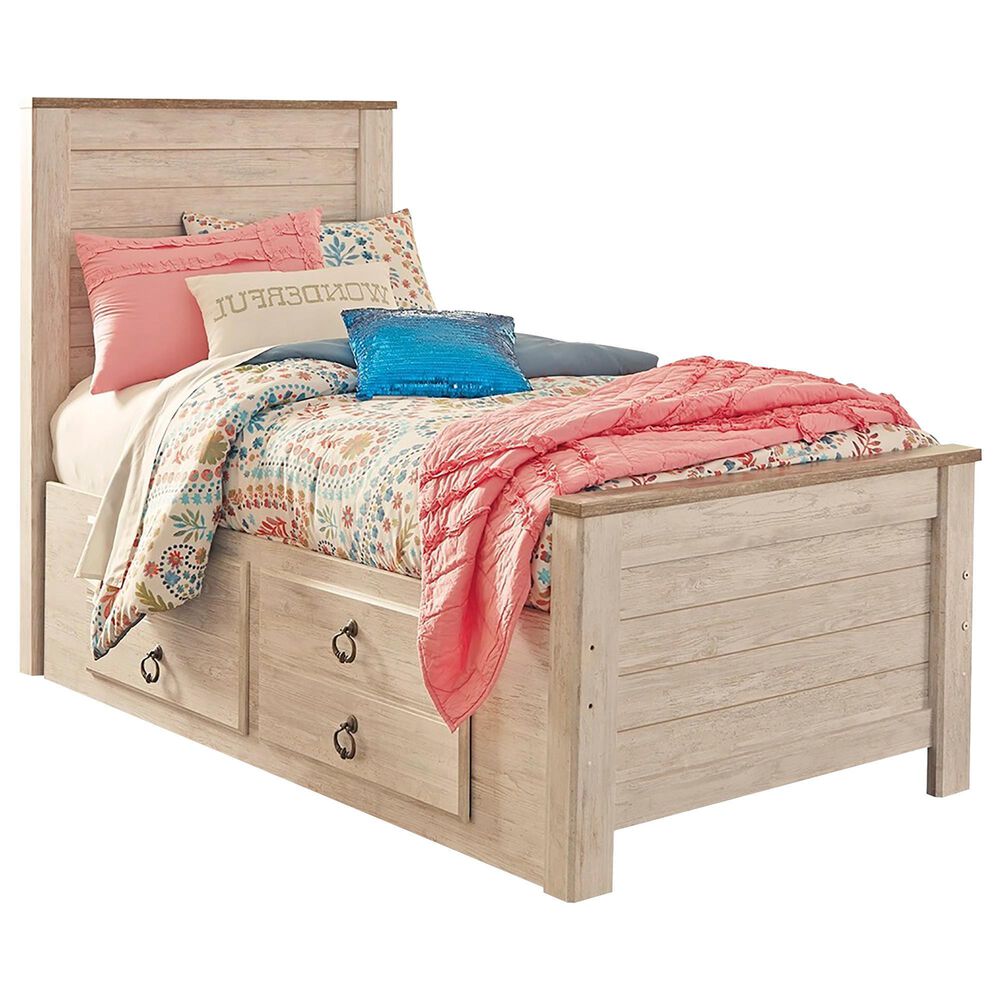 Ashley Willowton Twin Panel Bed with 2 Storage Drawers in Whitewash, , large