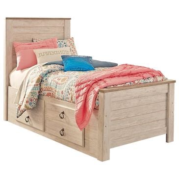 Ashley Willowton Twin Panel Bed with 2 Storage Drawers in Whitewash, , large
