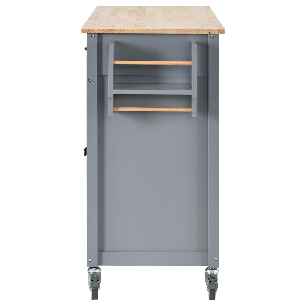 HOMLUX 54" Kitchen Island with Solid Wood Top and Locking Wheels in Grey Blue, , large