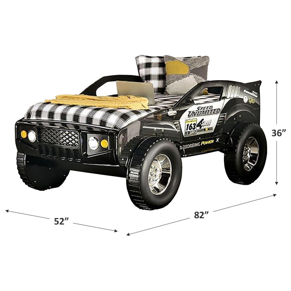 Furniture of America Speed Jump Twin Bed in Black, Silver and Yellow with LED Lights, , large