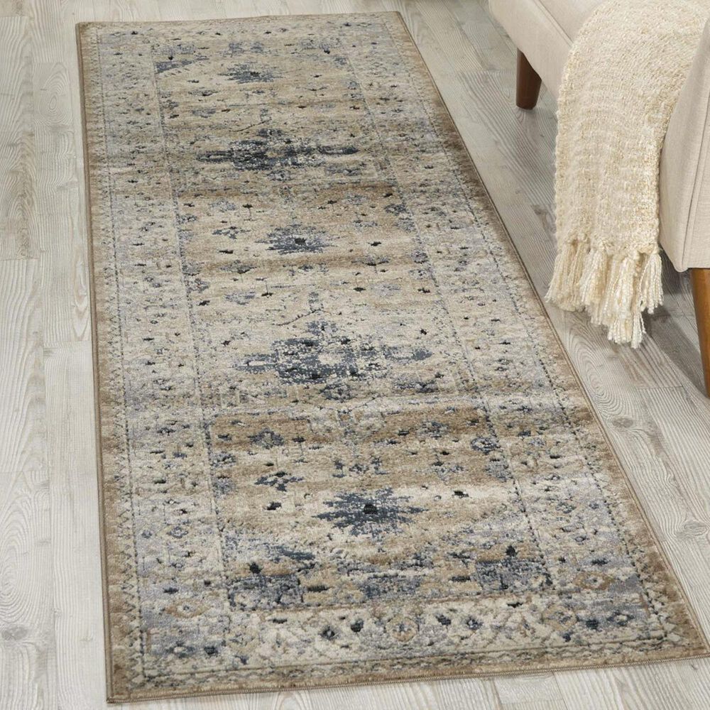 Nourison Malta MAI02 KI25 2"2" x 7"7" Beige Blue Runner, , large