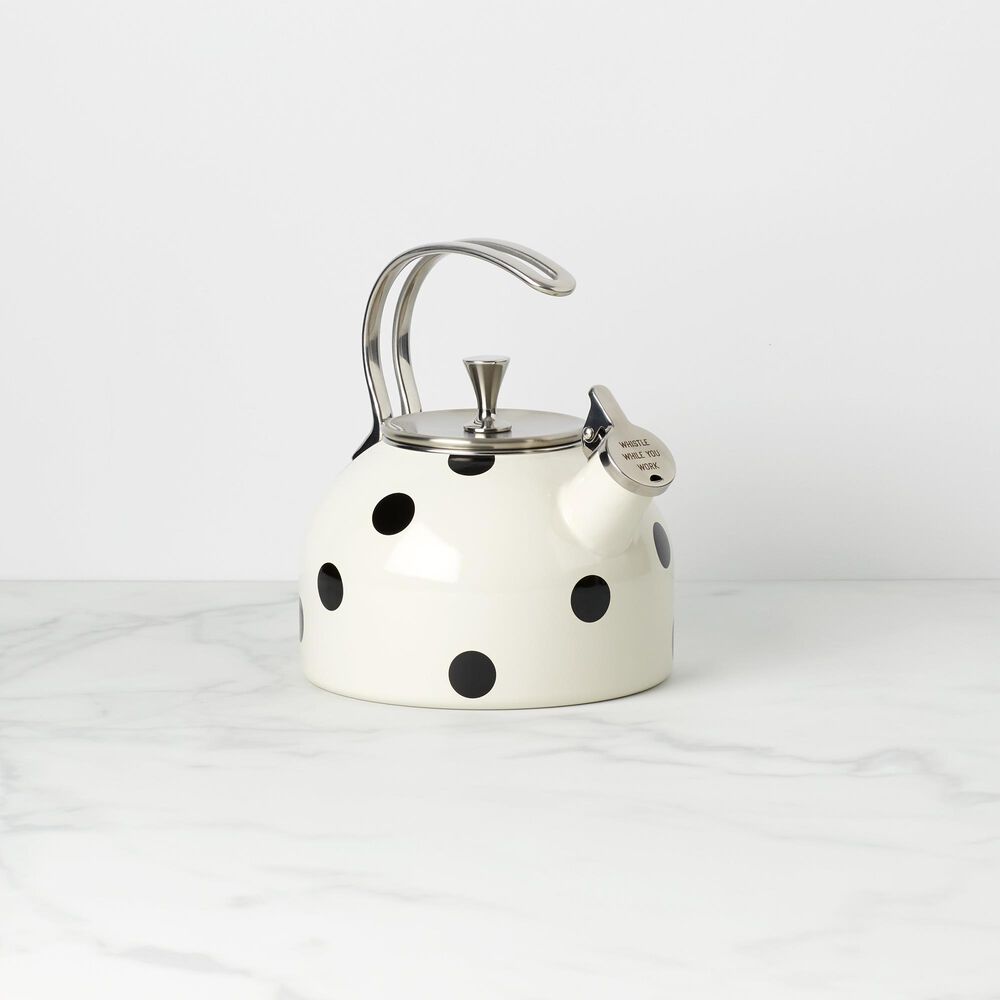 Kate Spade New York Metal Scatter Dot Kettle in Black and White, , large