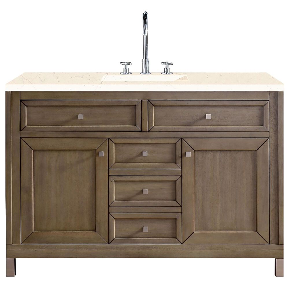 James Martin Vanities Chicago 48" Single Bathroom Vanity in Whitewashed Walnut with 3 cm Eternal Marfil Quartz Top and Rectangular Sink, , large
