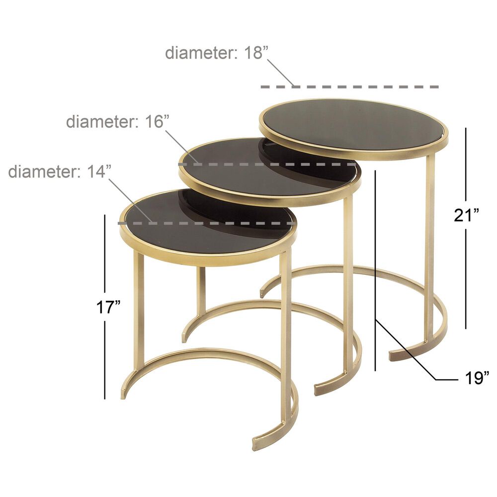 Maple and Jade 3-Piece Round Nesting Accent End Table Set in Gold and Black, , large