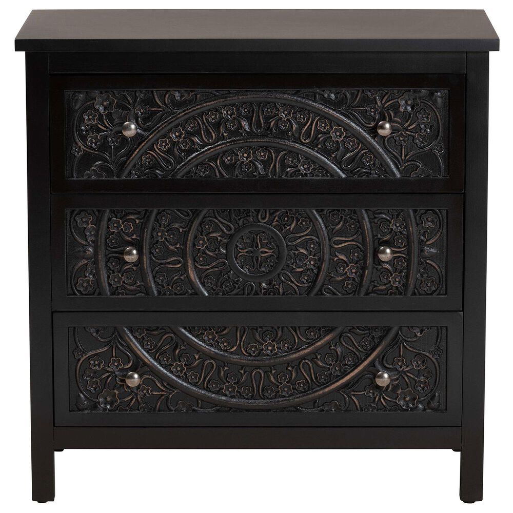 Baxton Studio Yelena 3-Drawer Storage Cabinet in Black, , large