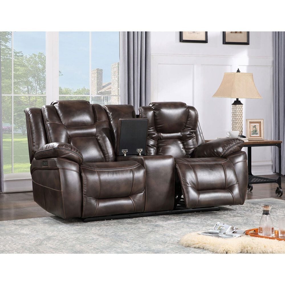 Steve Silver Oportuna Dual-Power Reclining Console Loveseat in Coffee, , large