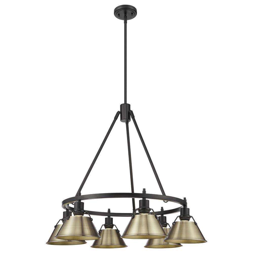 Golden Lighting Orwell 6-Light Chandelier with Aged Brass Shade in Matte Black, , large