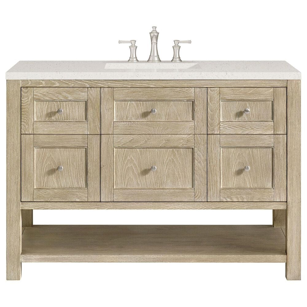 James Martin Vanities Breckenridge 48&quot; Single Vanity in Whitewashed Oak with 3 cm Lime Delight Quartz Top, , large