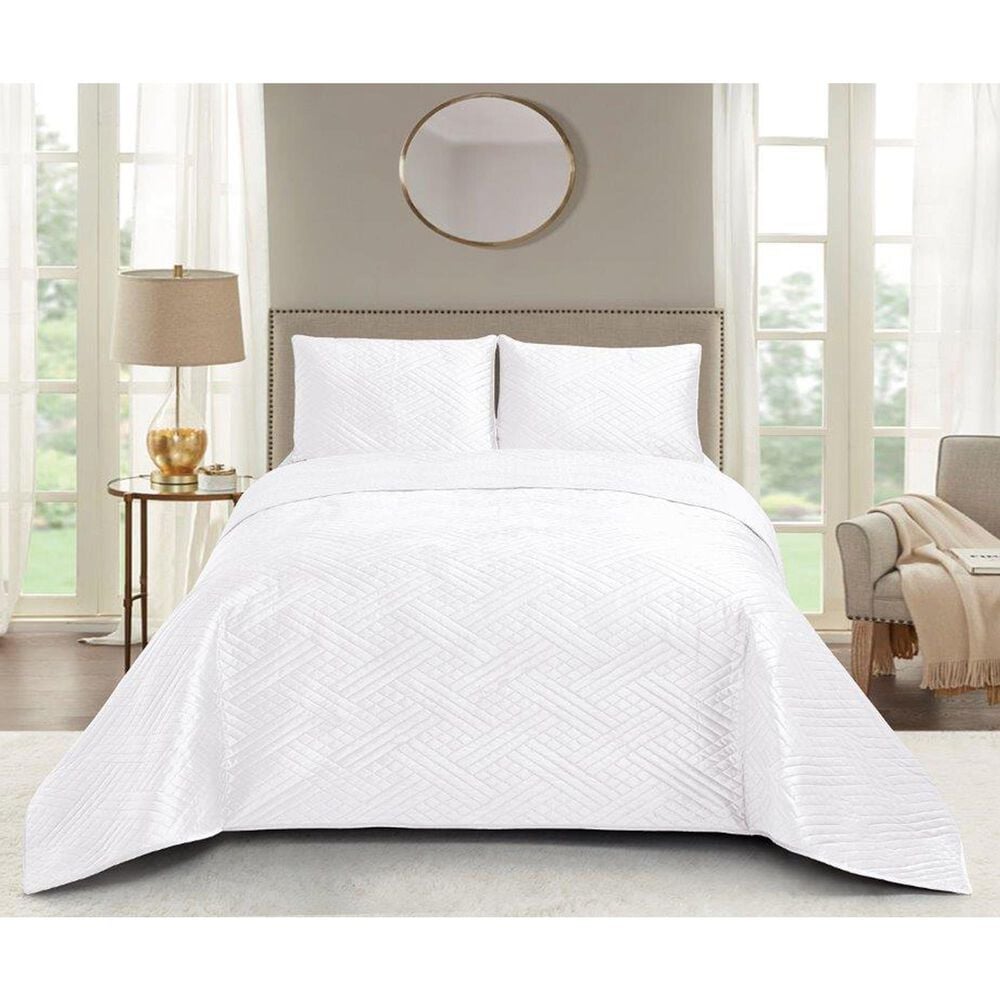 Duke Imports Virah Bella Micromink 3-Piece Full/Queen Quilt Set in Diamond White Weave, , large