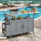 Hearth and Haven Outdoor Kitchen Island Cart with Adjustable Shelves and Stainless Steel Top in Gray, , large